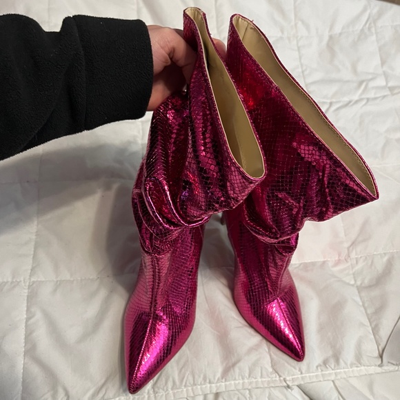 Hot Pink Faux Snakeskin Iridescent Party Boots - Picture 6 of 7